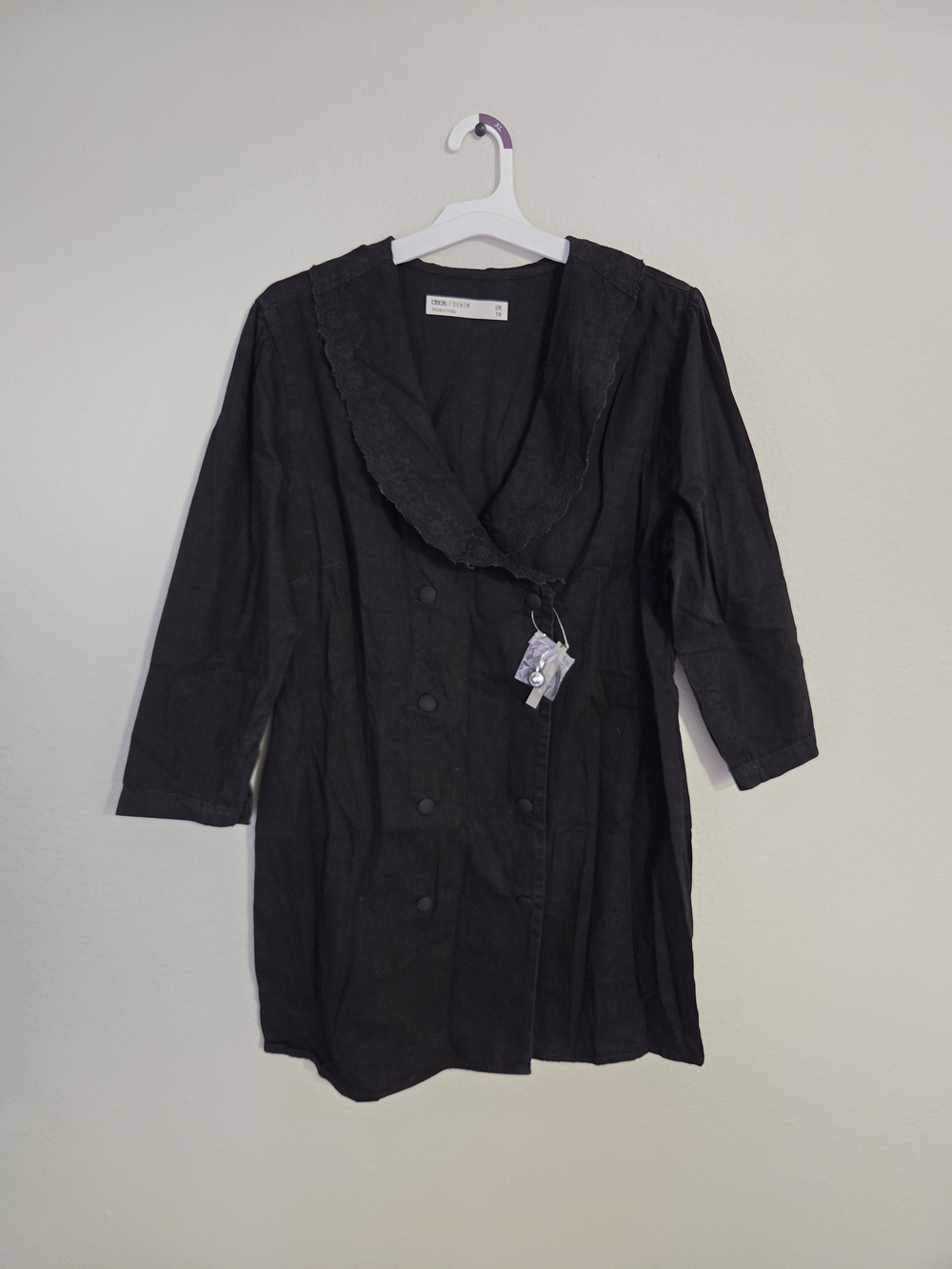 ASOS Black Button Mini Dress with Scalloped Collar